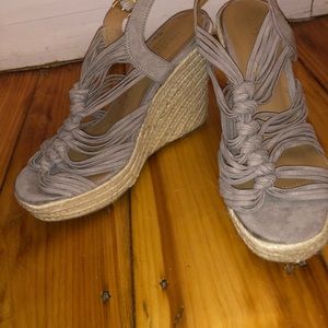 Grey Strappy Wedges Sz 8